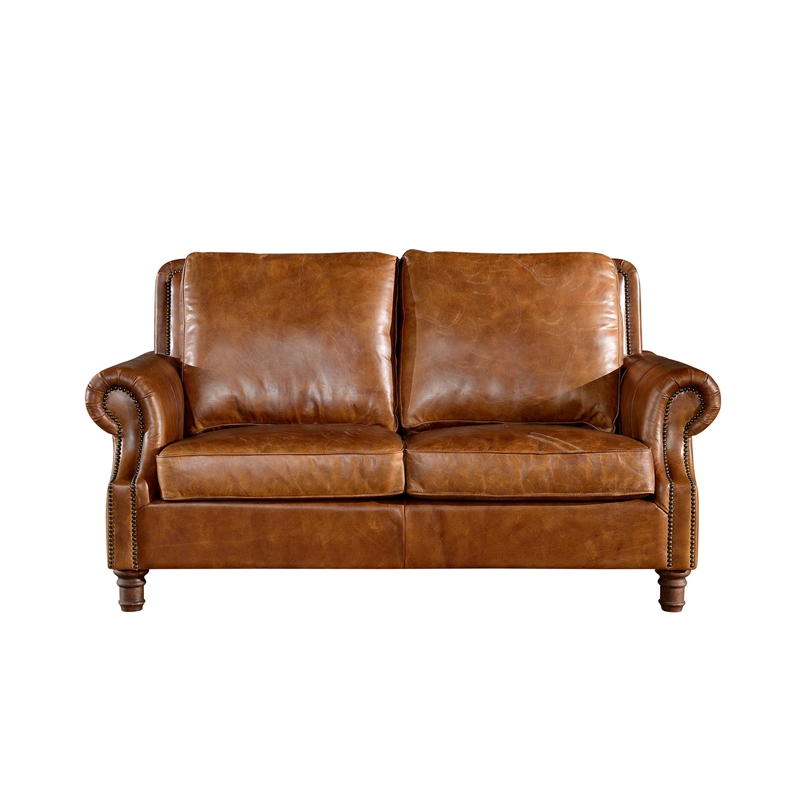 Crafters and Weavers English Rolled Arm Love Seat in Light Brown Leather