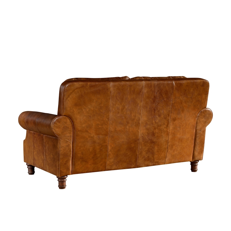 Crafters and Weavers English Rolled Arm Love Seat in Light Brown Leather
