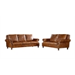 Crafters and Weavers English Rolled Arm Love Seat in Light Brown Leather