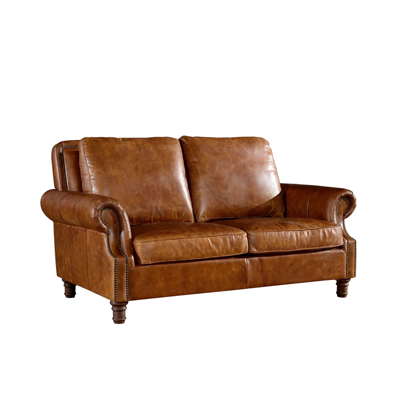 Crafters and Weavers English Rolled Arm Love Seat in Light Brown Leather