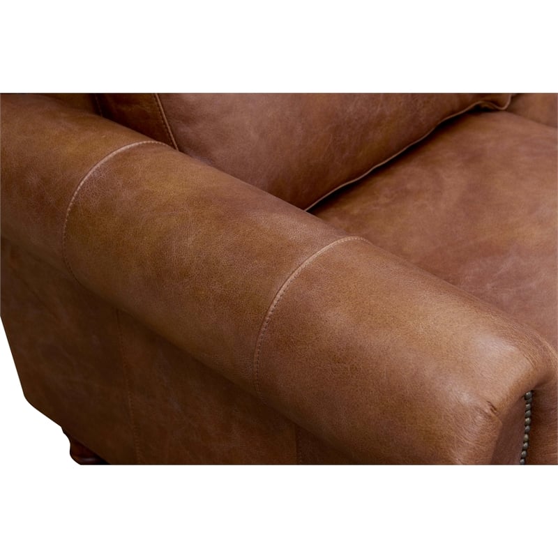Crafters and Weavers English Rolled Arm Chair in Bark Brown Leather