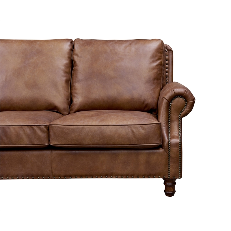 Crafters and Weavers English Rolled Arm Sofa in Bark Brown Leather