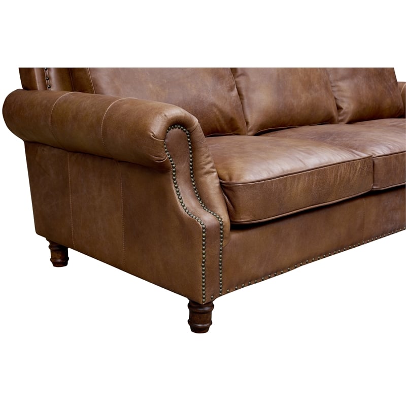 Crafters and Weavers English Rolled Arm Sofa in Bark Brown Leather