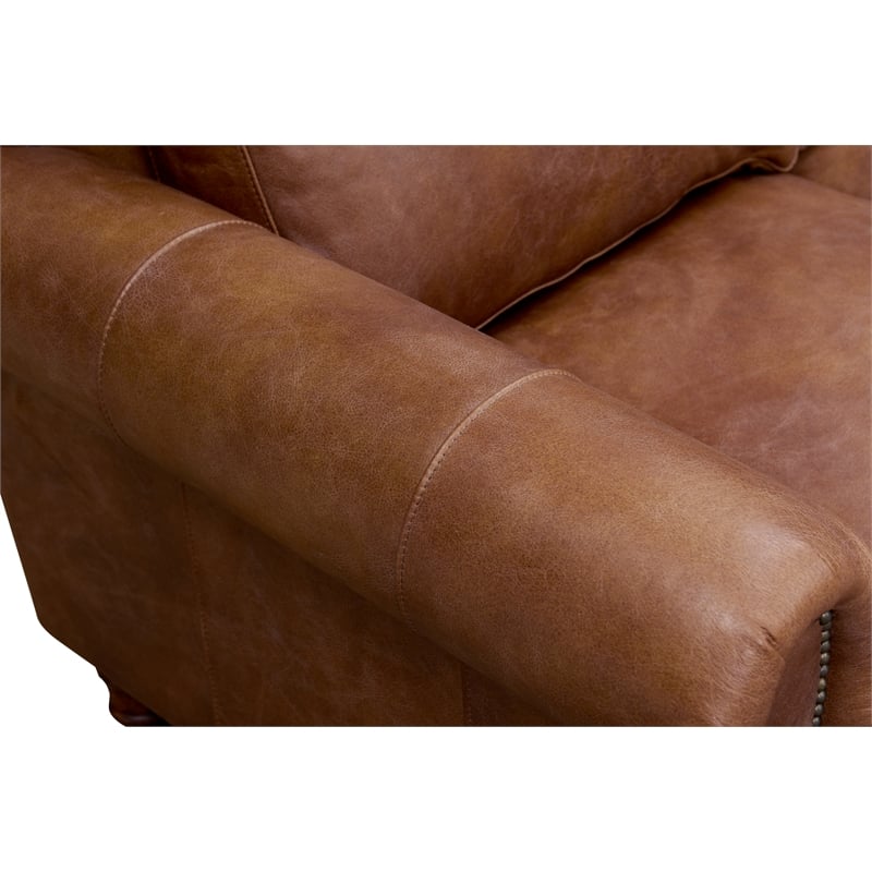 Crafters and Weavers English Rolled Arm Sofa in Bark Brown Leather