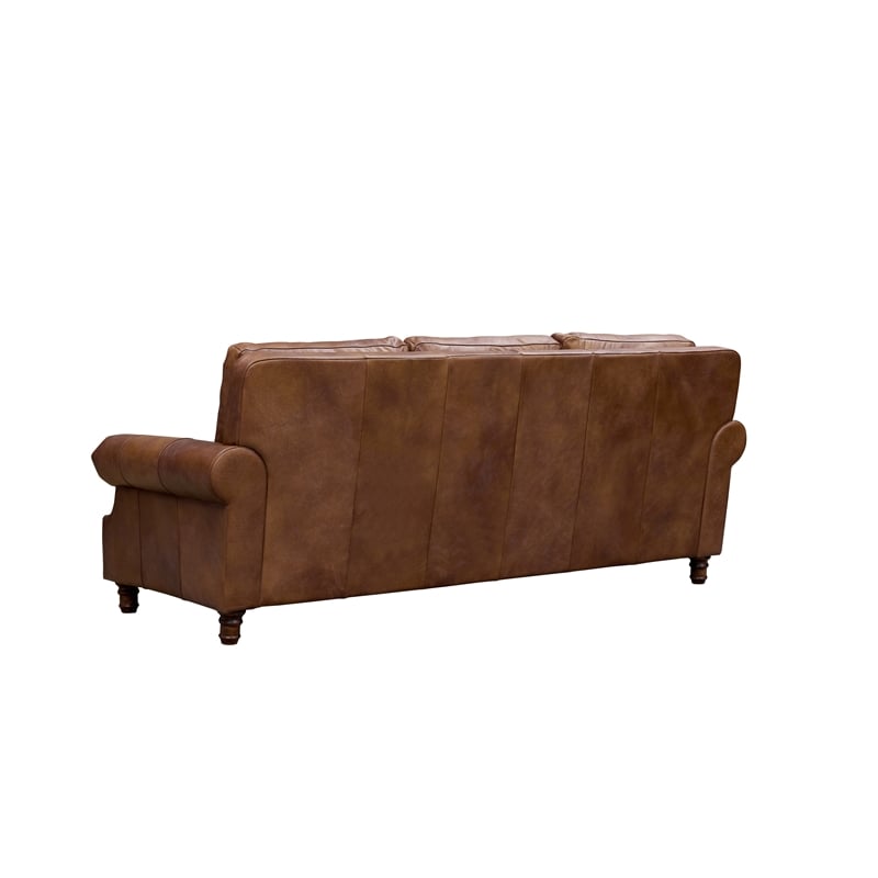 Crafters and Weavers English Rolled Arm Sofa in Bark Brown Leather