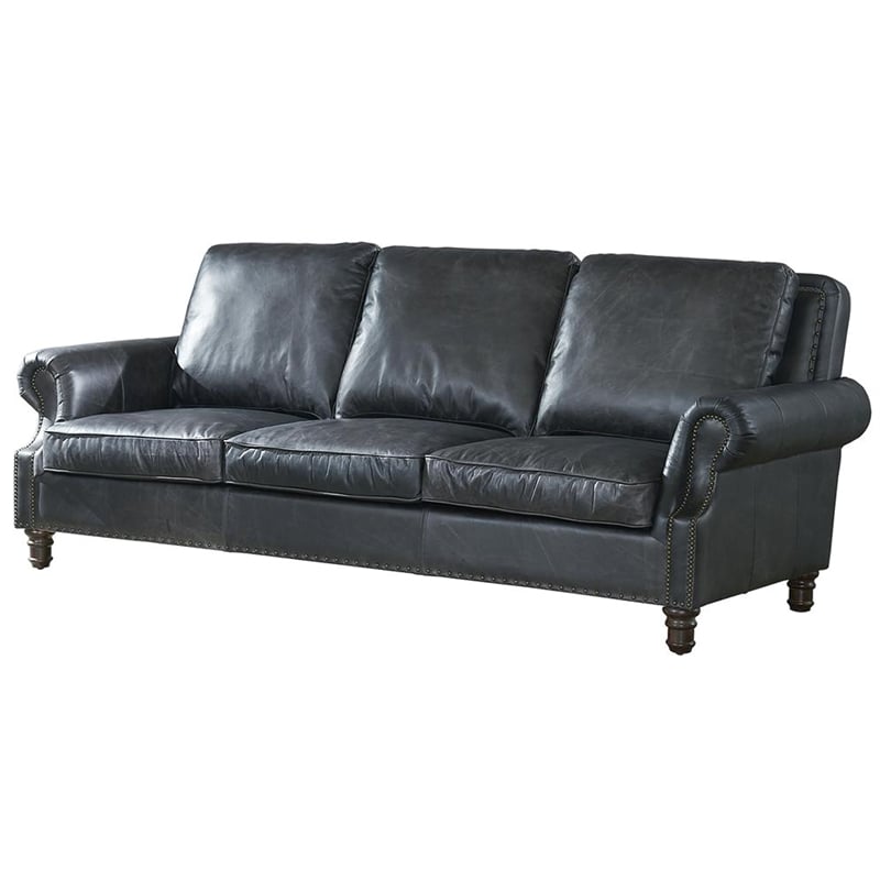Crafters and Weavers English Rolled Arm Sofa in Slate Leather