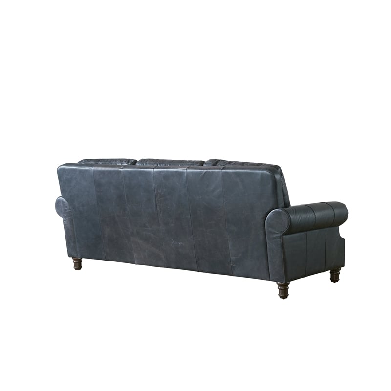 Crafters and Weavers English Rolled Arm Sofa in Slate Leather