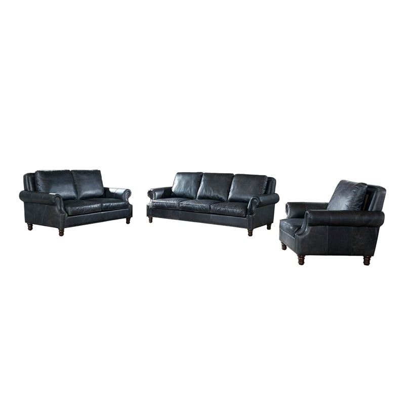 Crafters and Weavers English Rolled Arm Sofa in Slate Leather