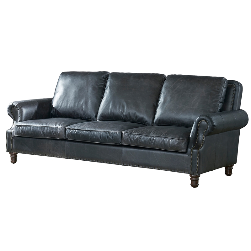 Crafters and Weavers English Rolled Arm Sofa in Slate Leather