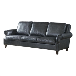 Crafters and Weavers English Rolled Arm Sofa in Slate Leather