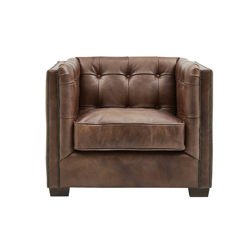 Crafters and Weavers Tuxedo Leather Arm Chair in Bark Brown