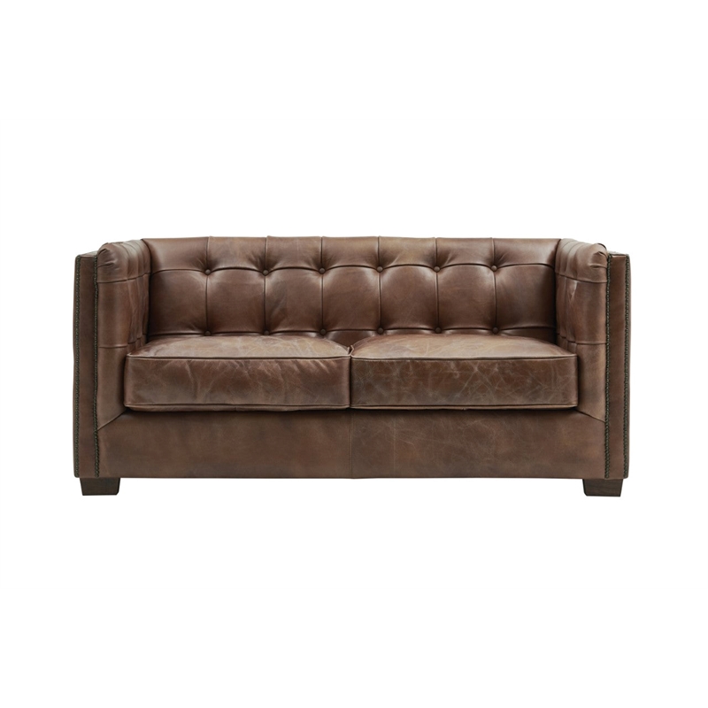 Crafters and Weavers Tuxedo Leather Love Seat in Bark Brown