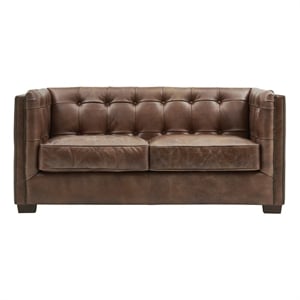 Crafters and Weavers Tuxedo Leather Love Seat in Bark Brown
