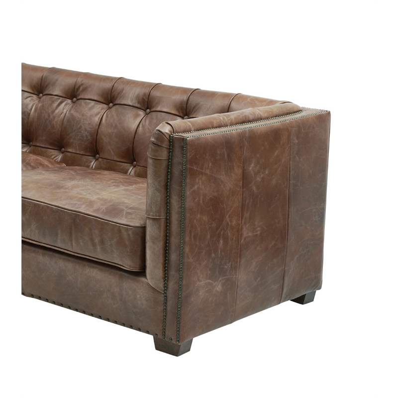 Crafters and Weavers Tuxedo Leather Sofa in Bark Brown