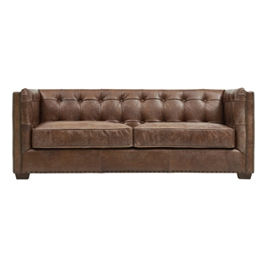 Crafters and Weavers Tuxedo Leather Sofa in Bark Brown