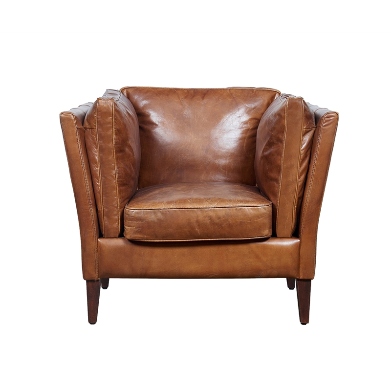 Crafters and Weavers Kenmore Leather Arm Chair in Light Brown