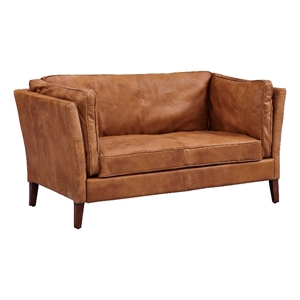 Crafters and Weavers Kenmore Leather Love Seat in Light Brown