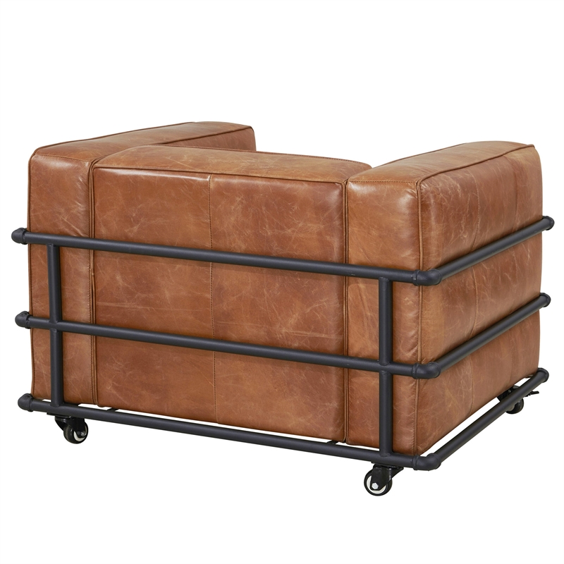Crafters and Weavers Henry Industrial Modern Leather Arm Chair in Light Brown