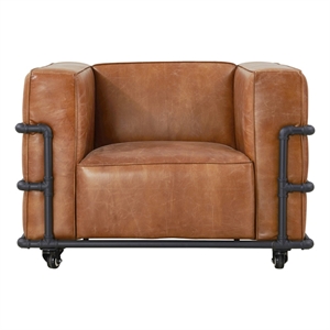 Crafters and Weavers Henry Industrial Modern Leather Arm Chair in Light Brown
