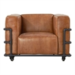 Crafters and Weavers Henry Industrial Modern Leather Arm Chair in Light Brown