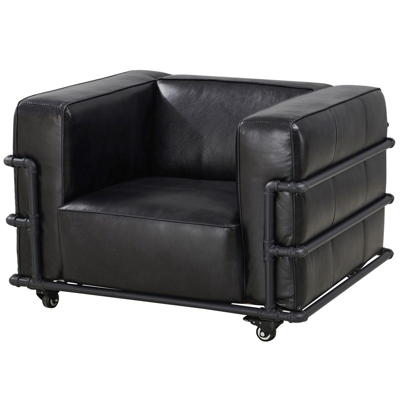 Crafters and Weavers Henry Industrial Modern Leather Arm Chair in Slate