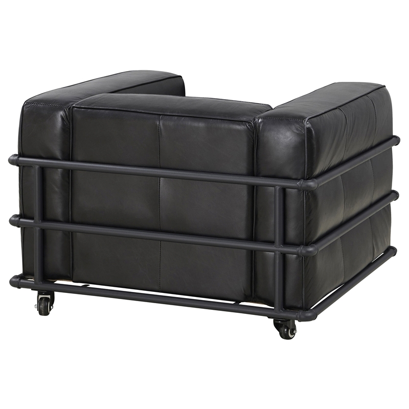 Crafters and Weavers Henry Industrial Modern Leather Arm Chair in Slate