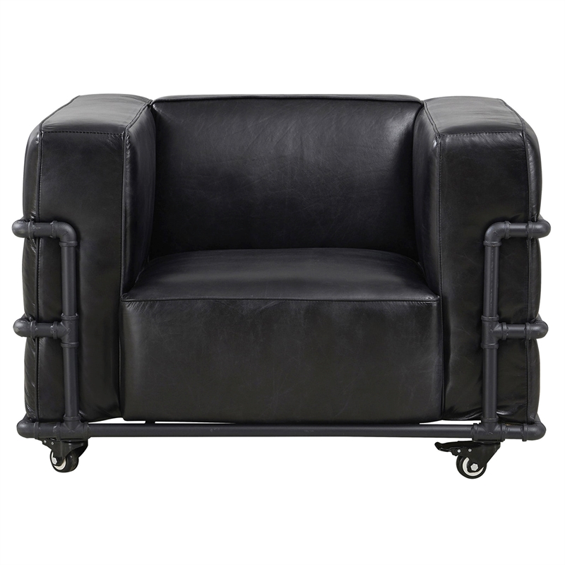 Crafters and Weavers Henry Industrial Modern Leather Arm Chair in Slate