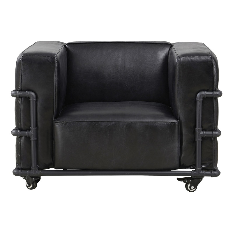 Crafters and Weavers Henry Industrial Modern Leather Arm Chair in Slate