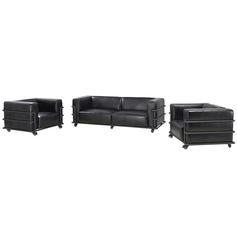 Crafters and Weavers Henry Industrial Modern Leather Sofa in Slate