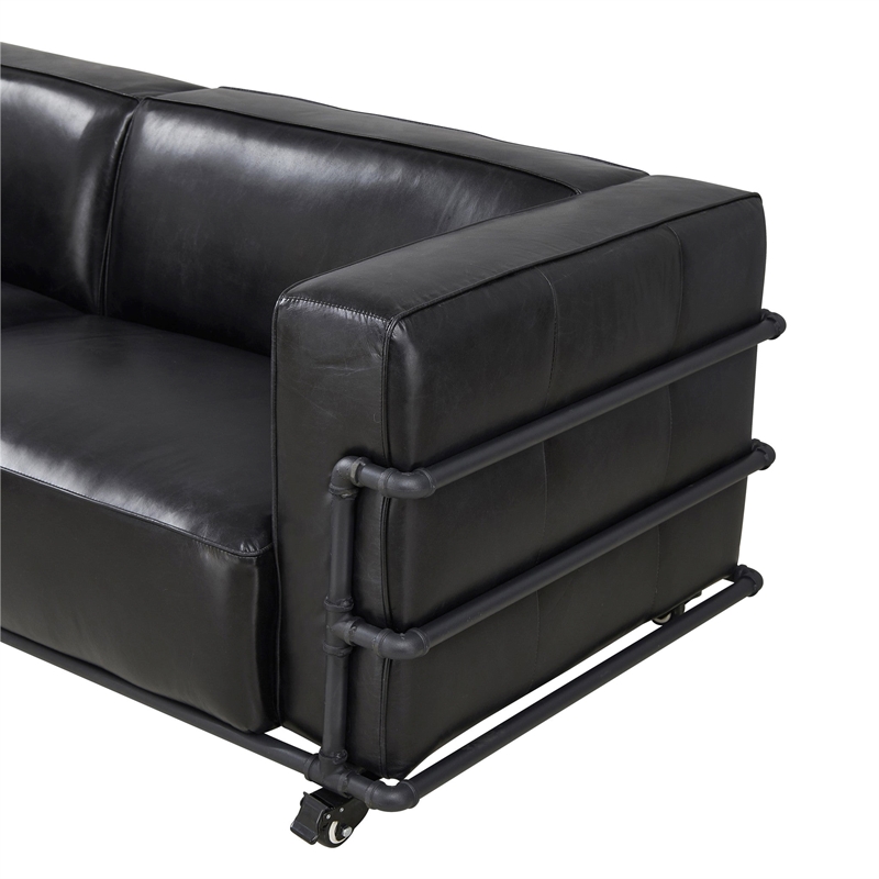 Crafters and Weavers Henry Industrial Modern Leather Sofa in Slate