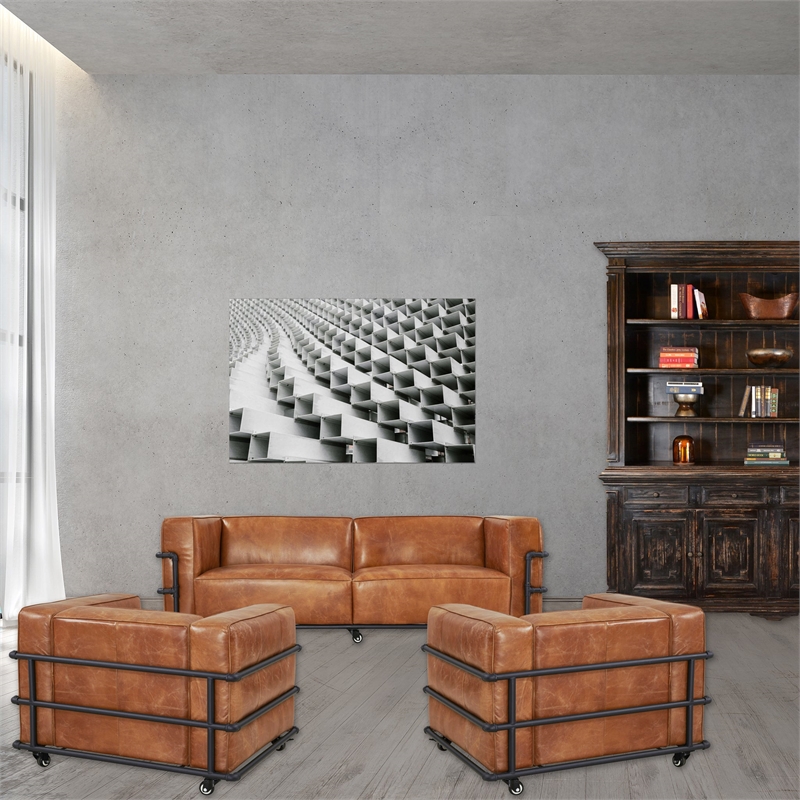 Crafters and Weavers Henry Industrial Modern Leather Sofa in Slate