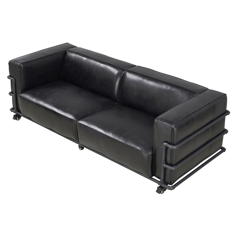 Crafters and Weavers Henry Industrial Modern Leather Sofa in Slate