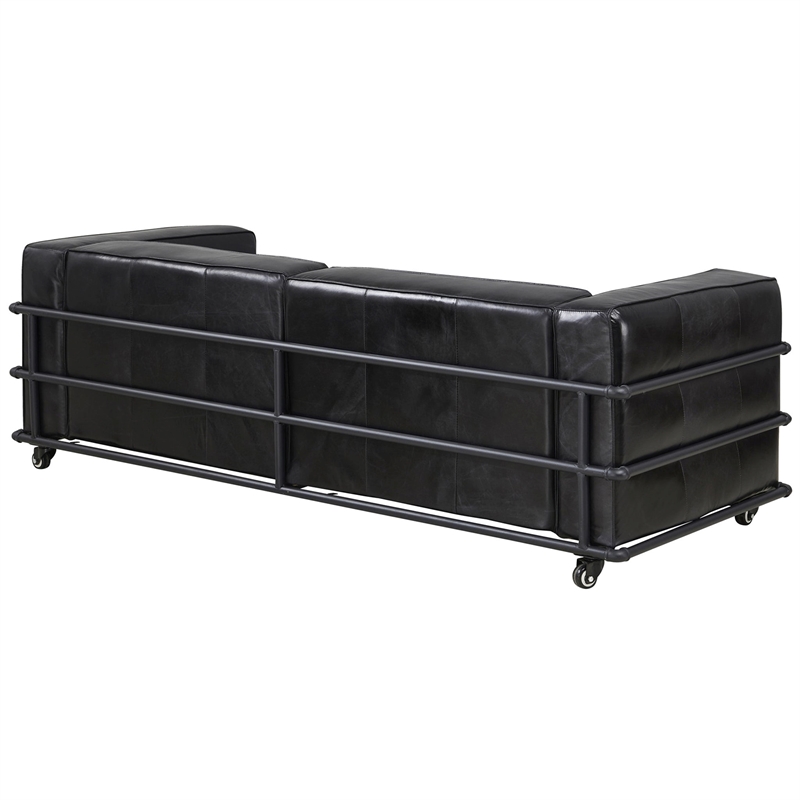 Crafters and Weavers Henry Industrial Modern Leather Sofa in Slate