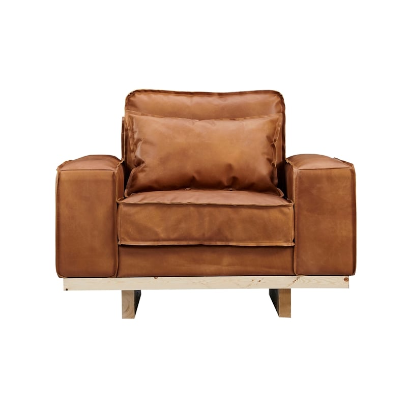 Crafters and Weavers Wainscot Top Grain Leather Arm Chair in Light Chestnut