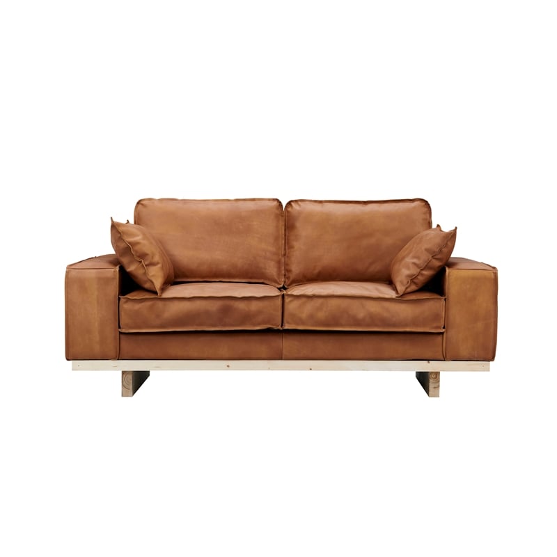 Crafters and Weavers Wainscot Top Grain Leather Love Seat in Light Chestnut