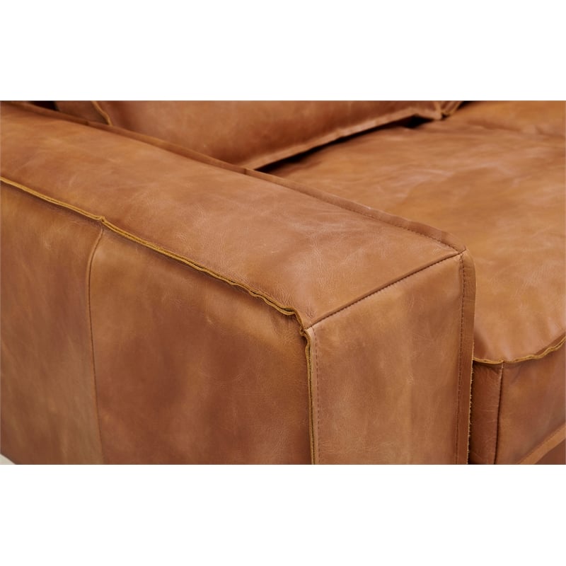 Crafters and Weavers Wainscot Top Grain Leather Love Seat in Light Chestnut