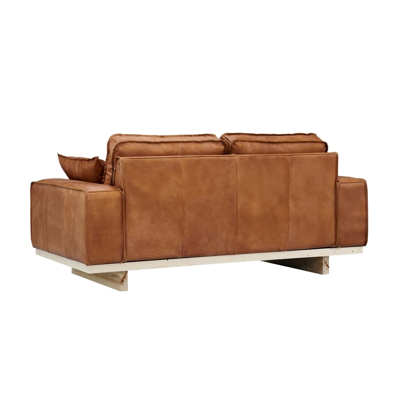 Crafters and Weavers Wainscot Top Grain Leather Love Seat in Light Chestnut
