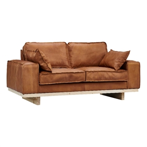 Crafters and Weavers Wainscot Top Grain Leather Love Seat in Light Chestnut
