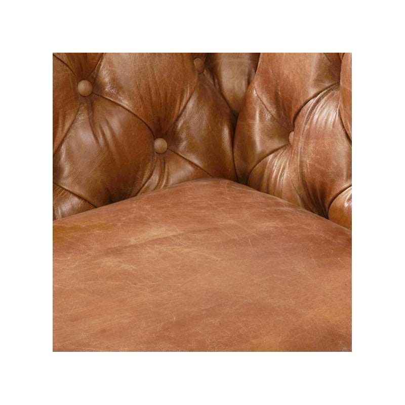 Crafters and Weavers Olivia Tufted Chesterfield Arm Chair in Light Brown Leather