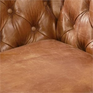Crafters and Weavers Olivia Tufted Chesterfield Arm Chair in Light Brown Leather