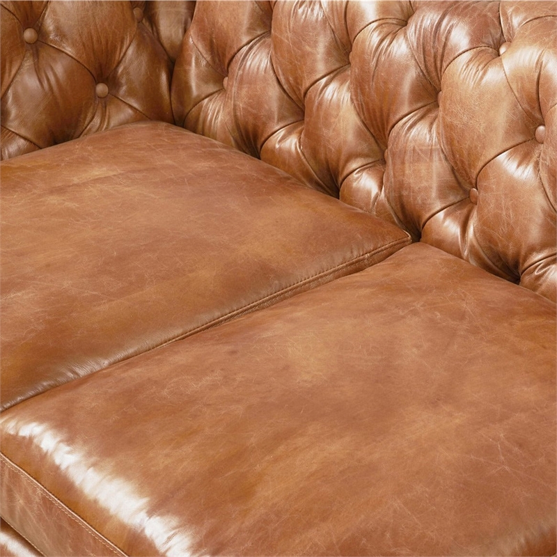 Crafters and Weavers Olivia Tufted Chesterfield Love Seat in Light Brown Leather