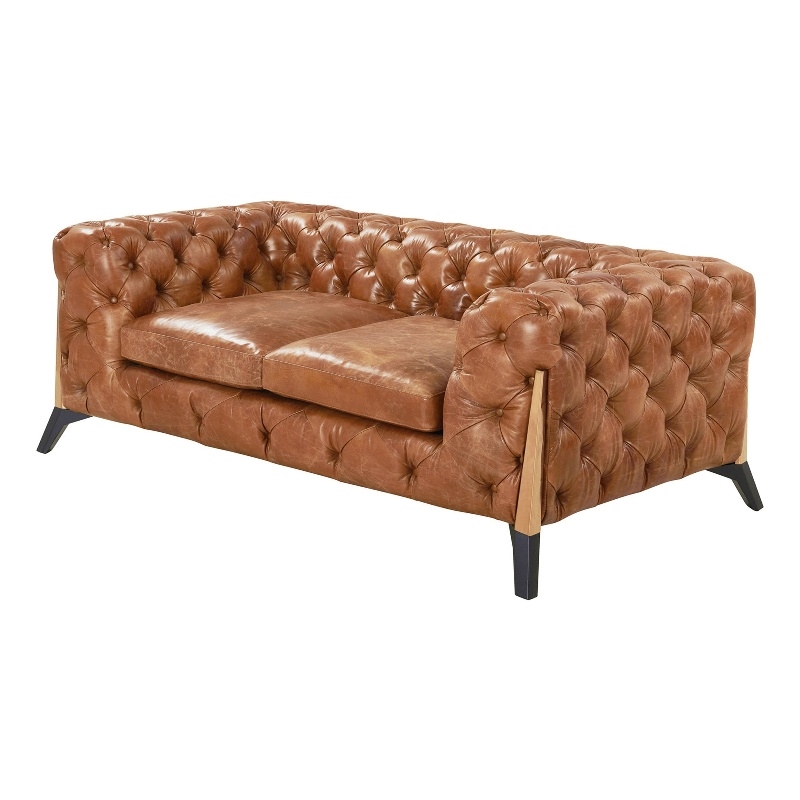 Crafters and Weavers Olivia Tufted Chesterfield Love Seat in Light Brown Leather