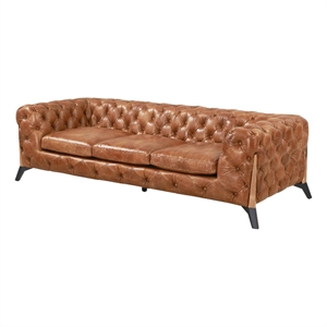 Crafters and Weavers Olivia Tufted Chesterfield Sofa in Light Brown Leather