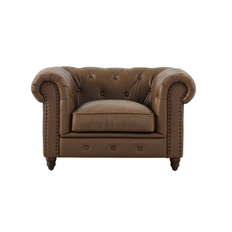 Crafters and Weavers Cornelia Modern Contemporary Eco Leather Arm Chair in Brown