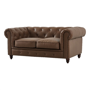 Crafters and Weavers Cornelia Modern Contemporary Eco Leather Love Seat in Brown