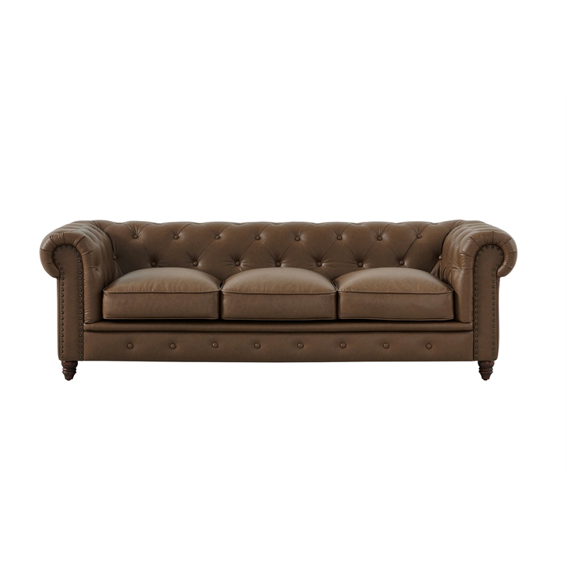 Crafters and Weavers Cornelia Modern Contemporary Eco Leather Sofa in Brown