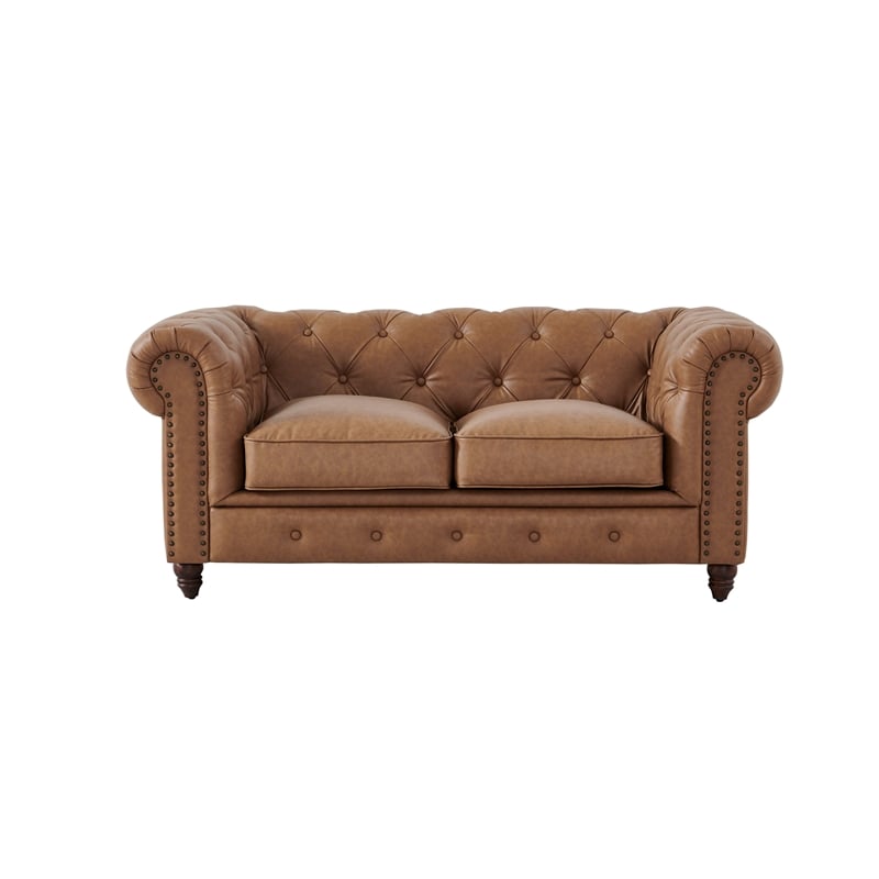 Crafters and Weavers Cornelia Modern Eco Leather Love Seat in Light Brown