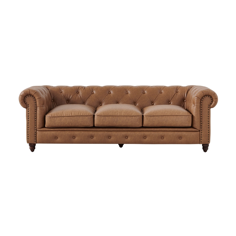 Crafters and Weavers Cornelia Modern Eco Leather Sofa in Light Brown