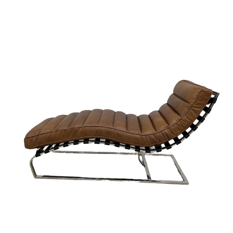 Crafters and Weavers Plano Channeled Leather Chaise Lounge in Light Brown Leathe