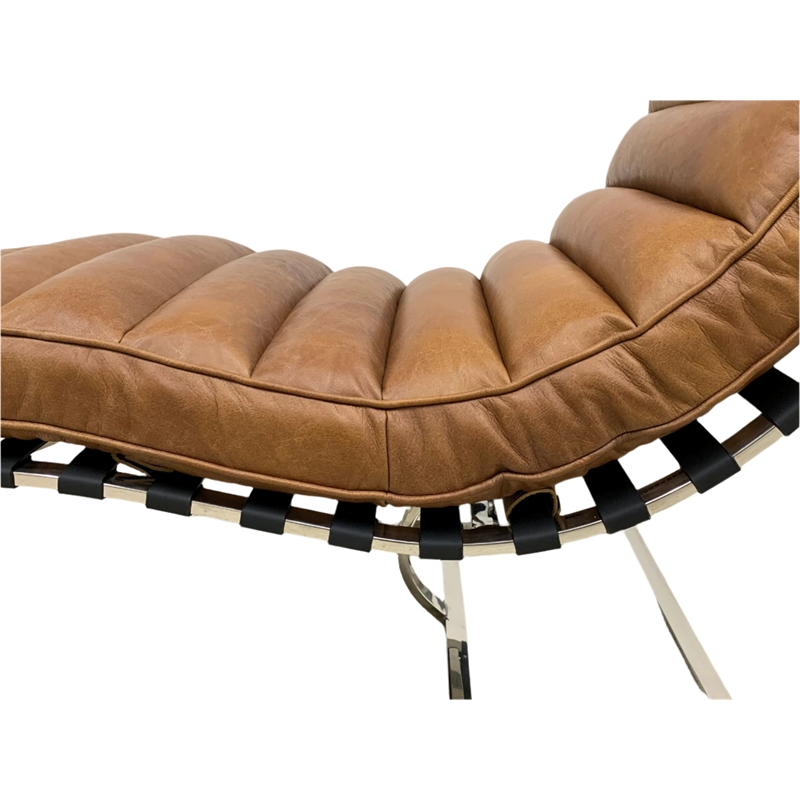 Crafters and Weavers Plano Channeled Leather Chaise Lounge in Light Brown Leathe